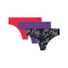 Pure Stretch No Show Novelty Thong 3 Pack | Black Cut Out Floral Print/Lavish/Racer Red