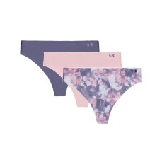 Pure Stretch Printed No Show Thong 3 Pack | Halo Gray/Pink Elixir/Downpour Gray